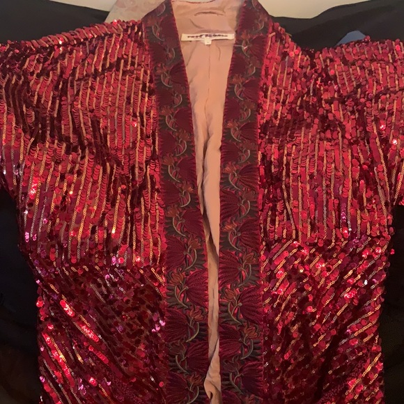 NWOT FREE PEOPLE Red Sequin Long Belted Duster - Picture 5 of 12